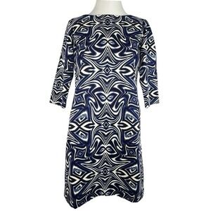 Taylor Blue White Geometric Psychedelic Shift Dress 3/4‎ Sleeve Size 6 NEW